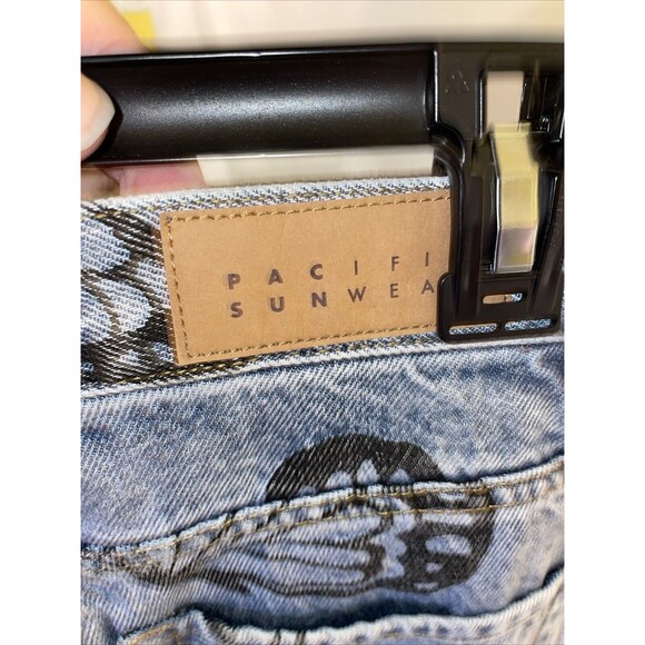 Pacsun Women’s Distressed Hem Jeans Size 28x27 Blue Butterfly Motif Party School - Picture 2 of 12